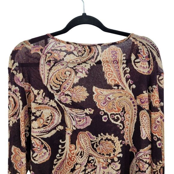Vintage 90's Venezia Top Plus Size 18/20 Blouse Plum Paisley V-neck Bell Boho - Picture 10 of 14